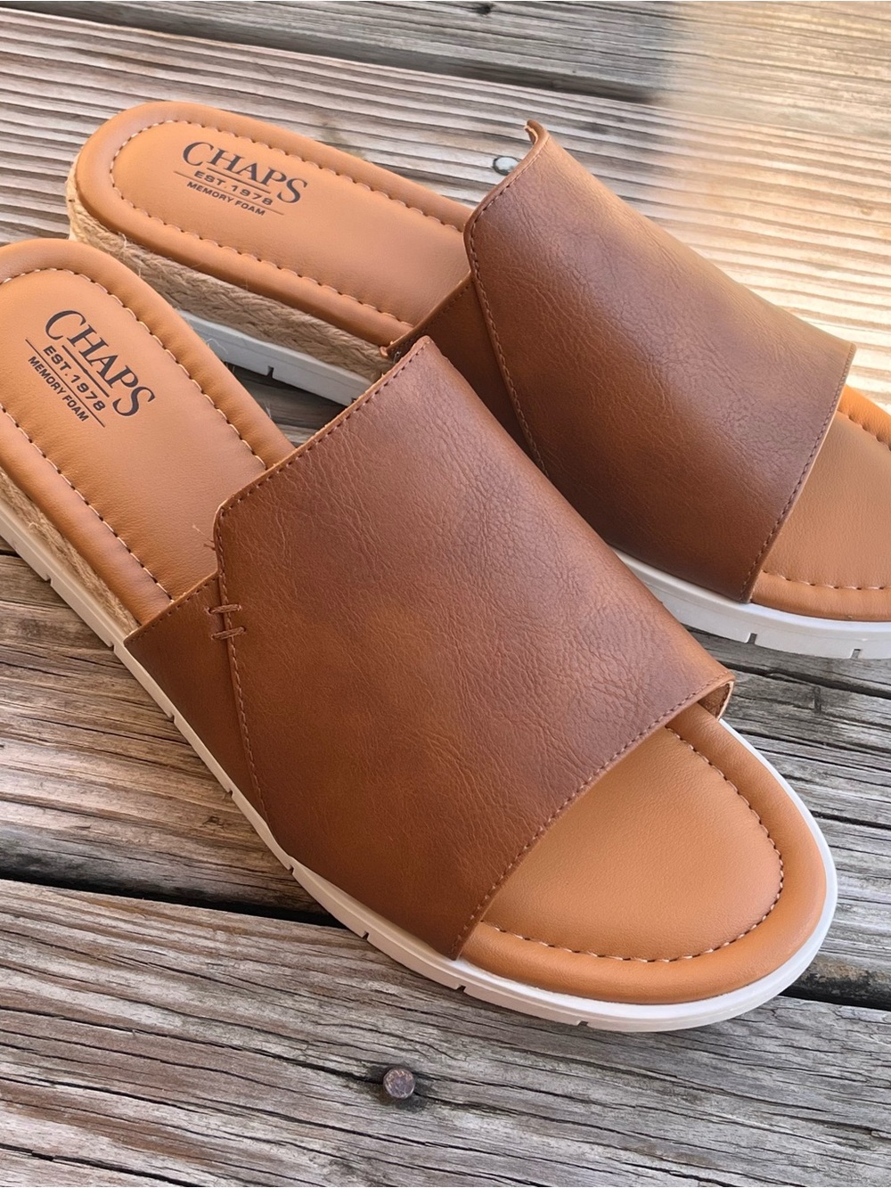 Chaps Women's Memory Foam Backless Slide Sandals - Tan Size 10 Summer Casual